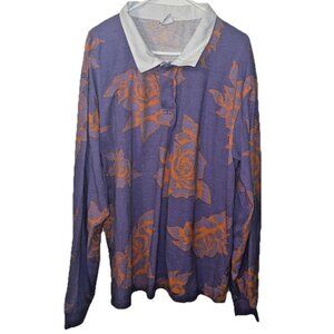 Urban Outfitters Purple with Orange Roses Long Sleeve Shirt Size XL